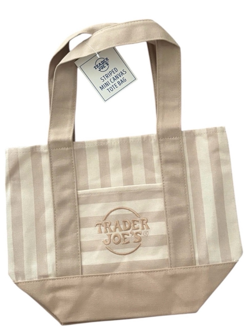 Trader Joe’s Beige and Cream Striped Mini Canvas Tote Bag